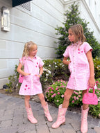 Pink Fringe Denim Dress