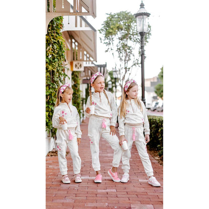 Girls Marble Dye Flower Jogger Set
