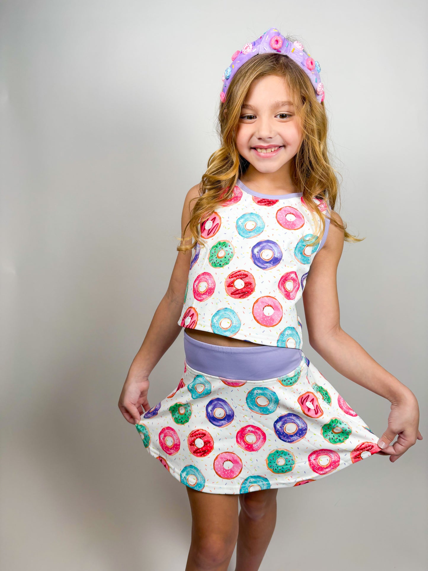 Girls Donut Two-Piece Athletic Tank and Skort Set