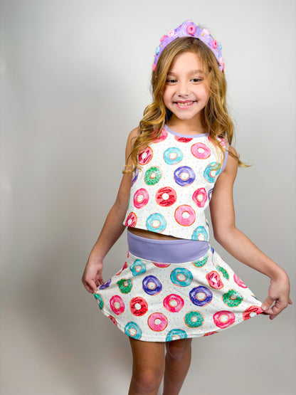 Girls Donut Two-Piece Athletic Tank and Skort Set