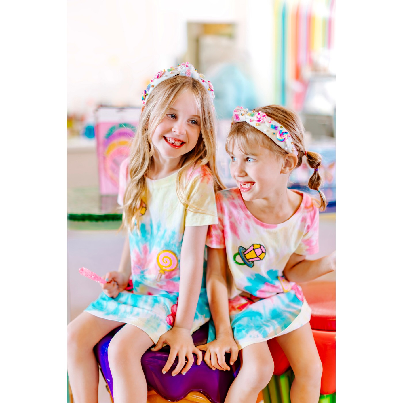Girls Candyland Sequin Patch Tie-Dye Dress