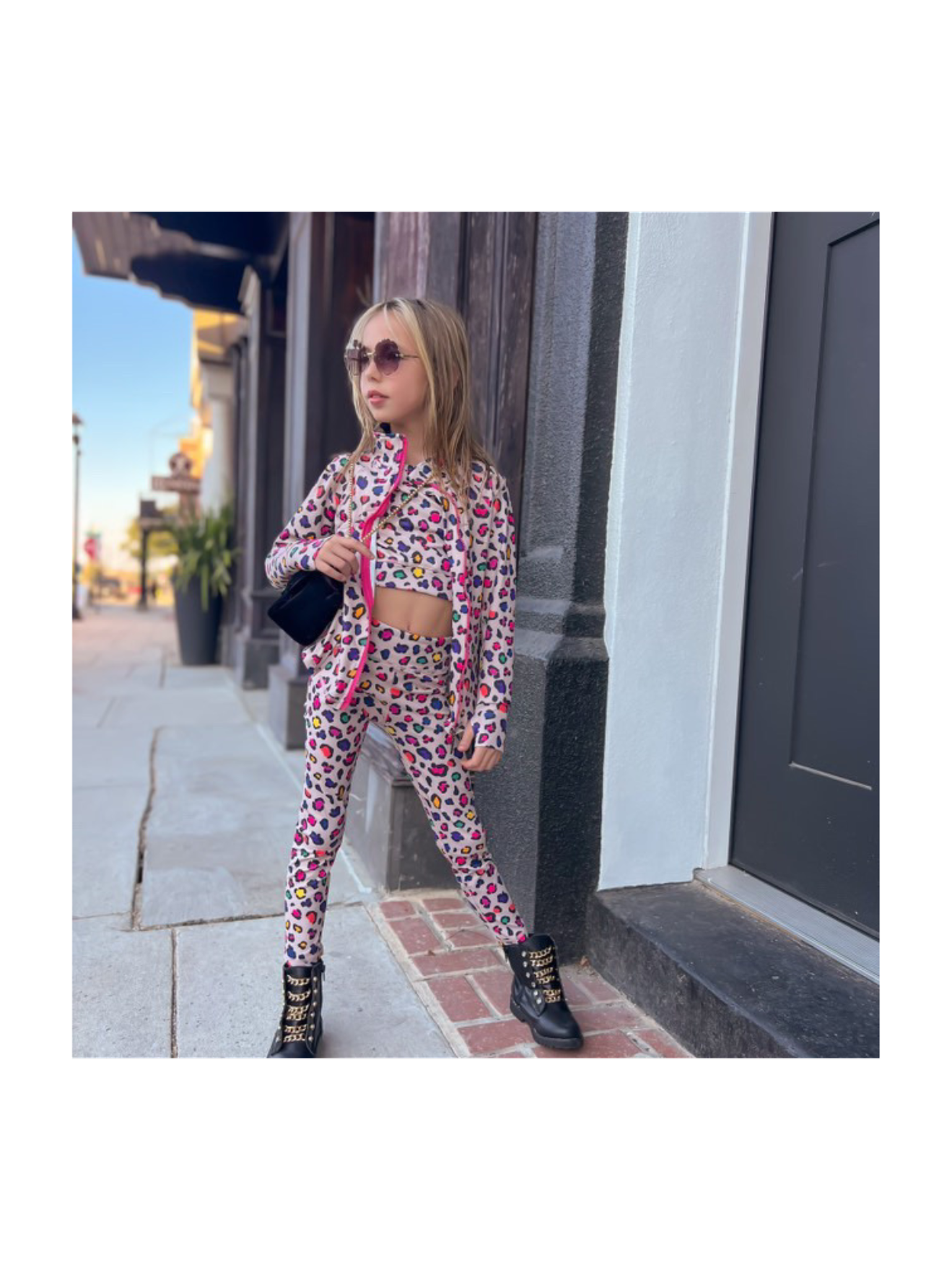 Girls Leopard Athletic Top and Legging Set