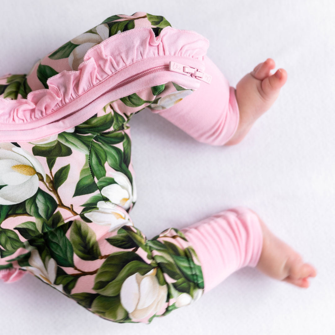 Baby Girl Magnolia Bamboo Ruffle Convertible Footie