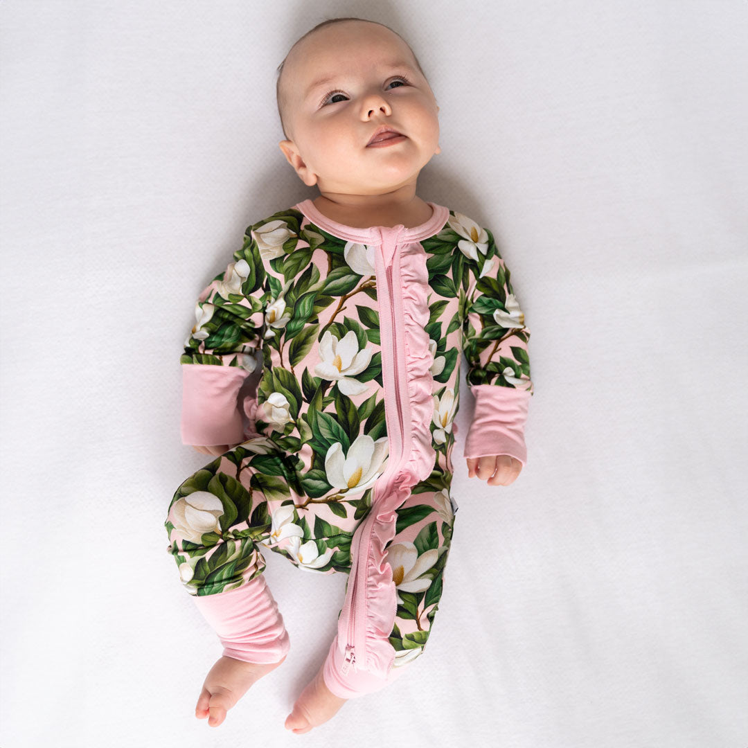 Baby Girl Magnolia Bamboo Ruffle Convertible Footie