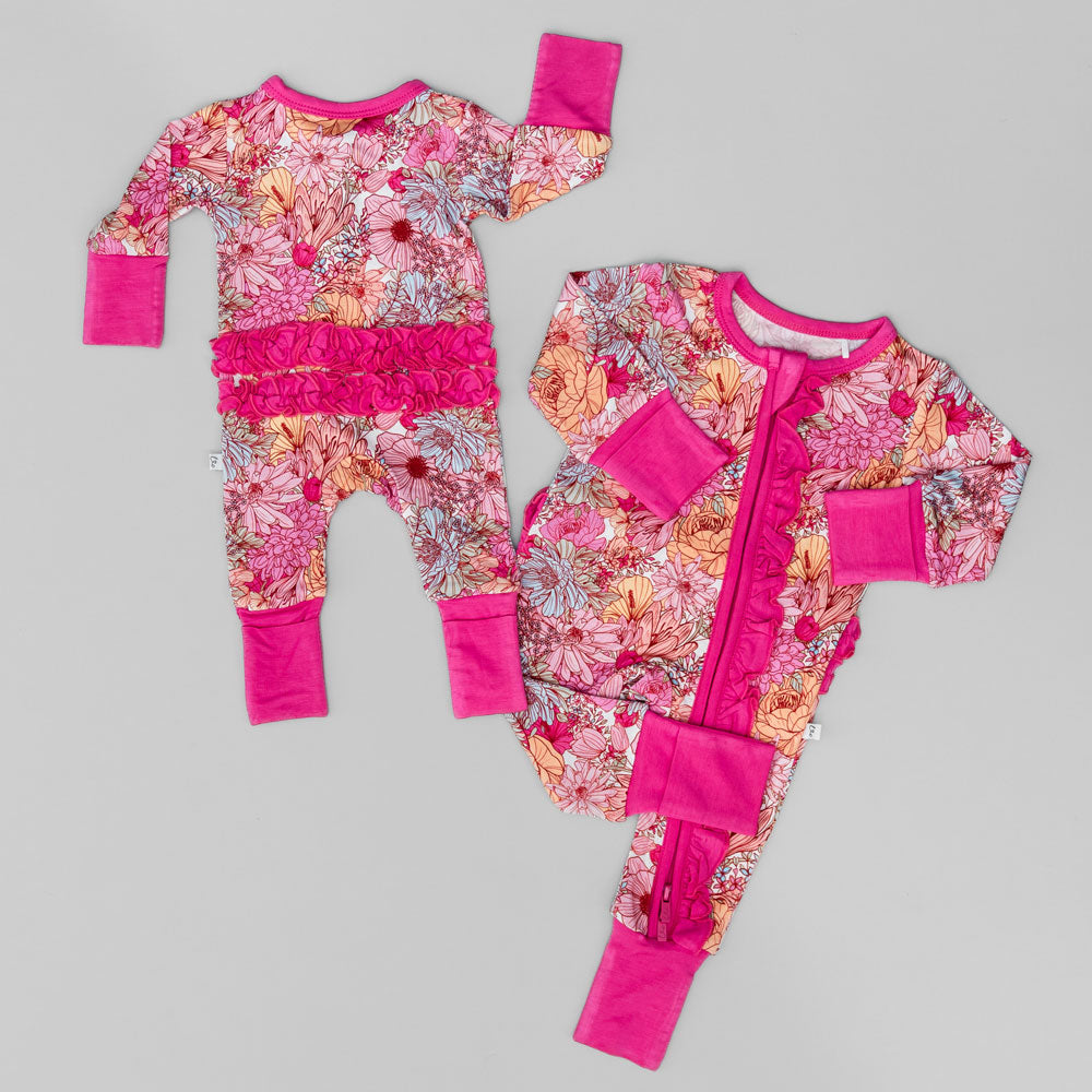 Girls Journee Bamboo Ruffle Convertible Footie