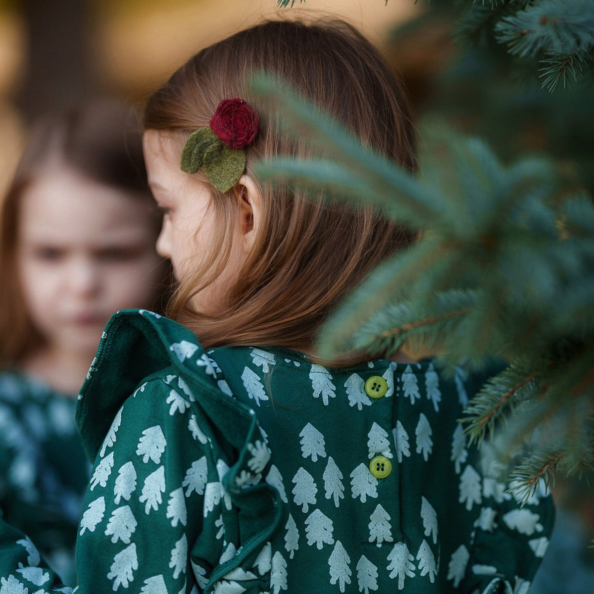 Recycled Cotton Snowy Pine Ruffle Dress