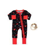 Heart Doodles Red Bamboo Convertible Footie