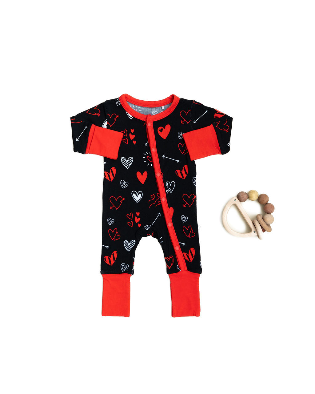 Heart Doodles Red Bamboo Convertible Footie