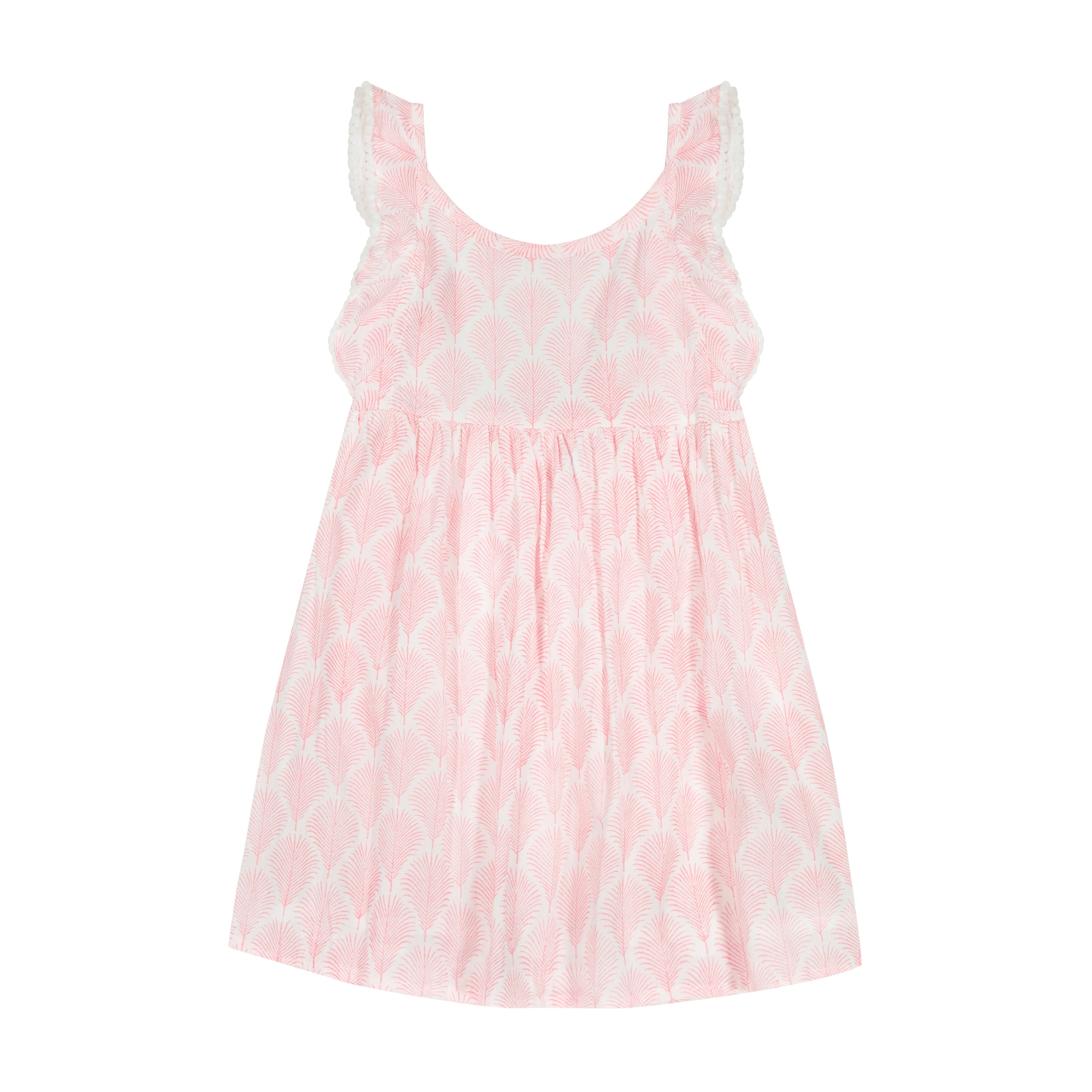 Daphne Girl's Flutter Sleeve Dress Pink Feather