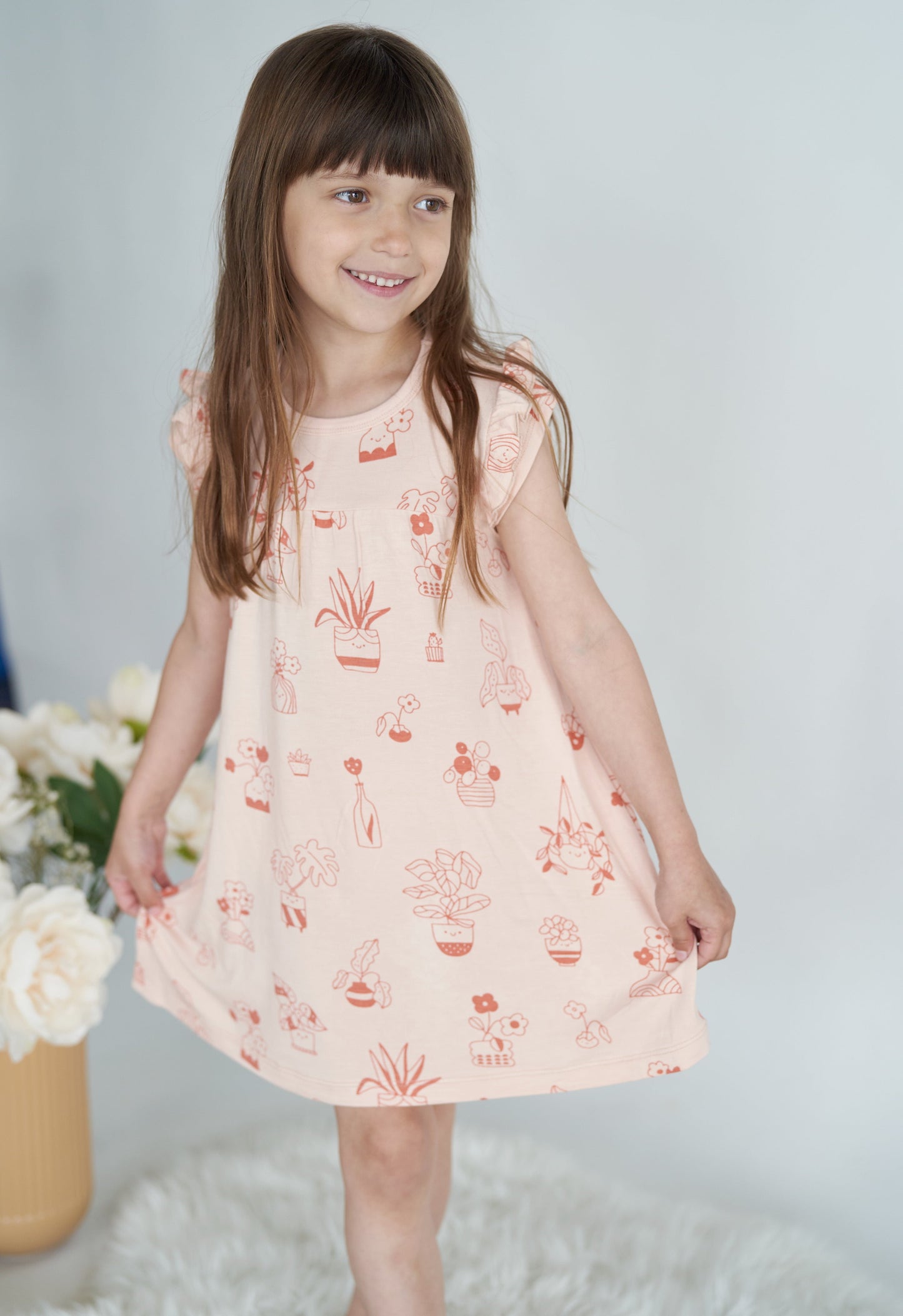 Bamboo Double Sleeve Ruffle Dress with Bloomer (Plantastic Print)