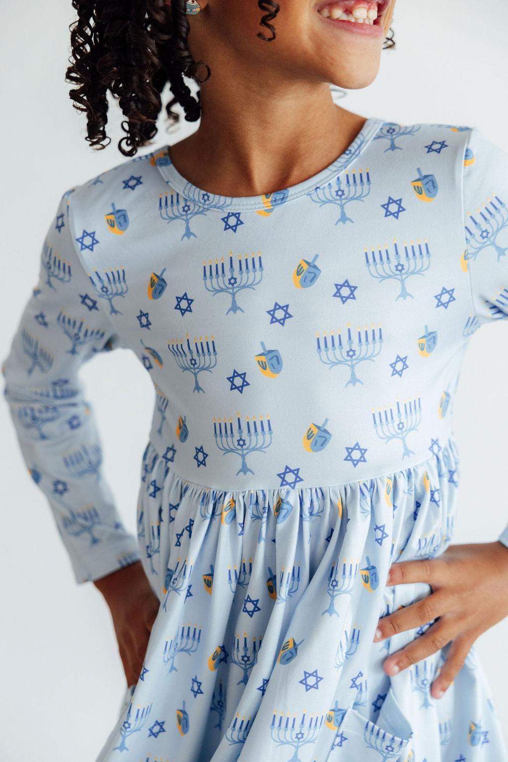 Dreidel Darling Long Sleeve Pocket Twirl Dress