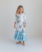 Dusty Blue Floral Ruffles Dress