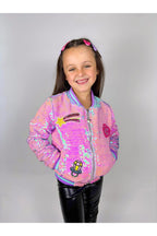 Purple Sequins Patched Bomber Jacket
