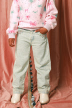 Wide Leg Gem Embellished Jeans