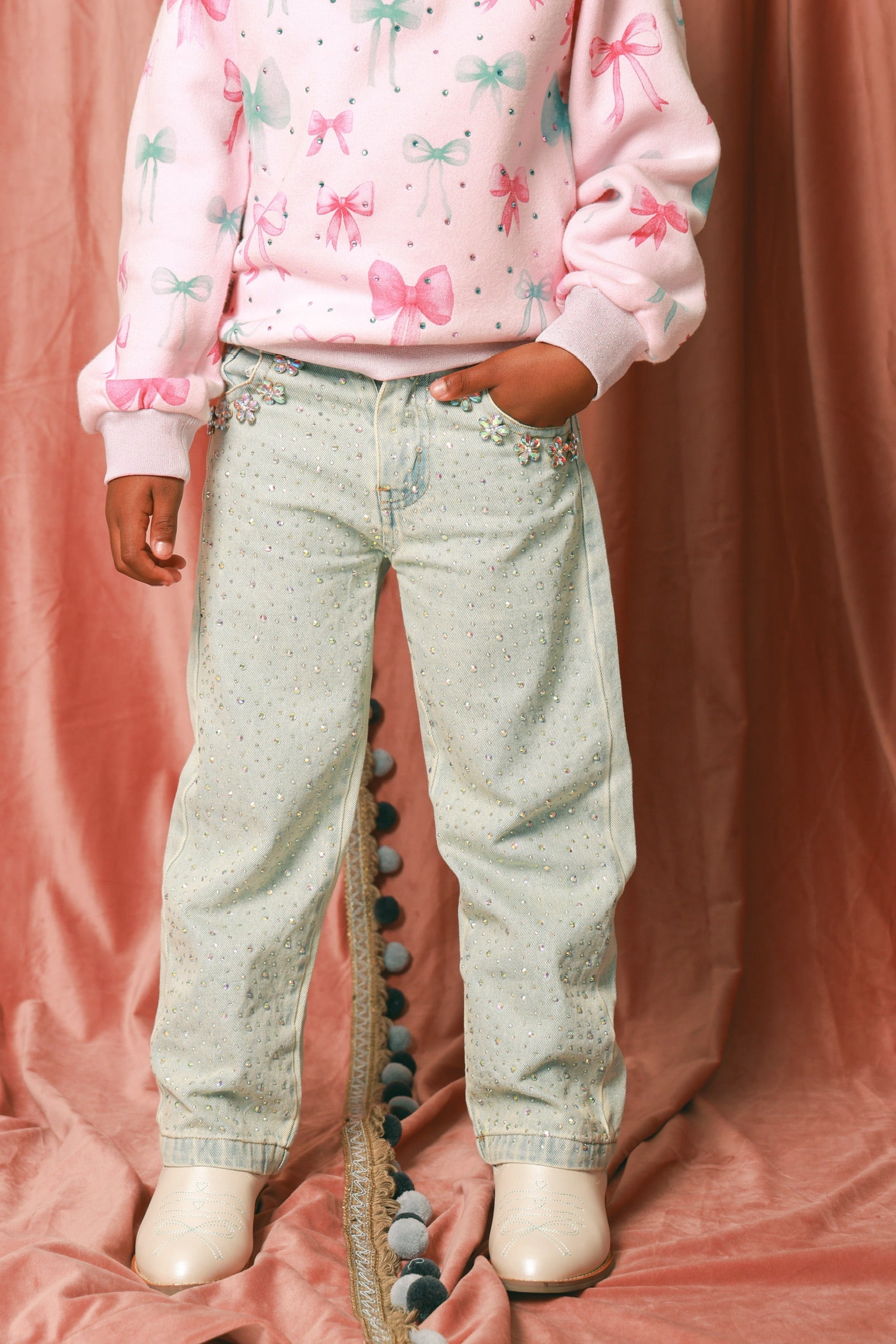 Wide Leg Gem Embellished Jeans