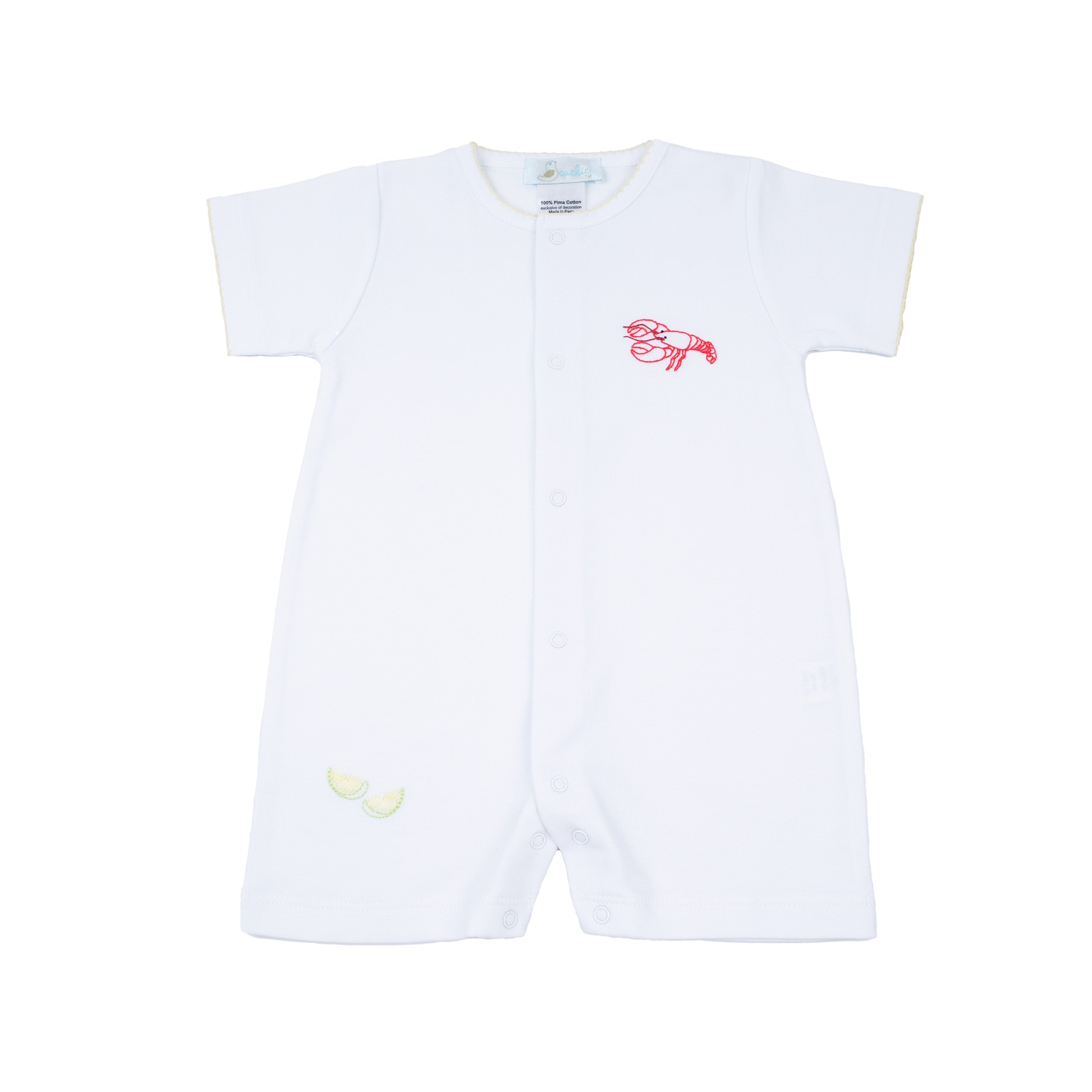 Baby Boy Crawfish Embroidered Pima Cotton Romper
