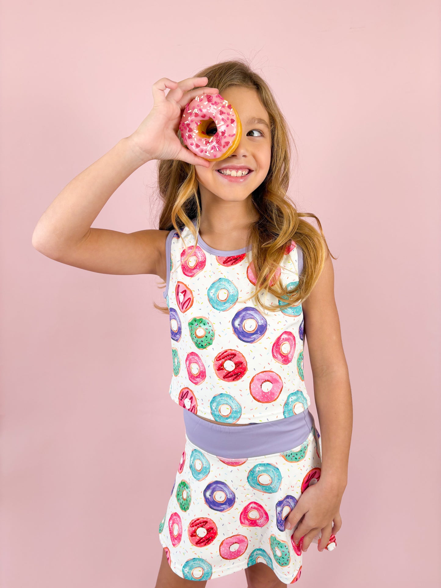 Girls Donut Two-Piece Athletic Tank and Skort Set