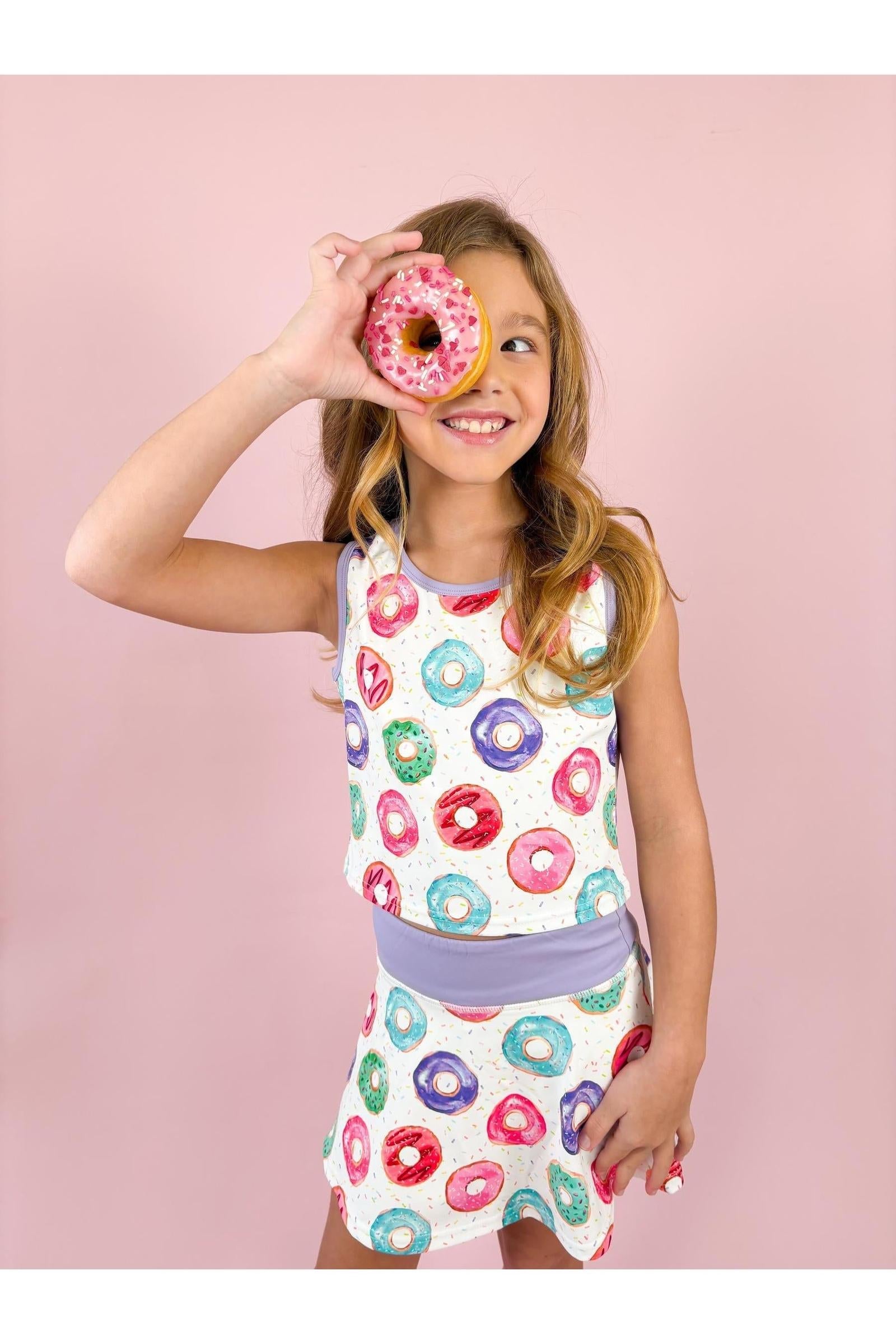 Girls Donut Two-Piece Athletic Tank and Skort Set