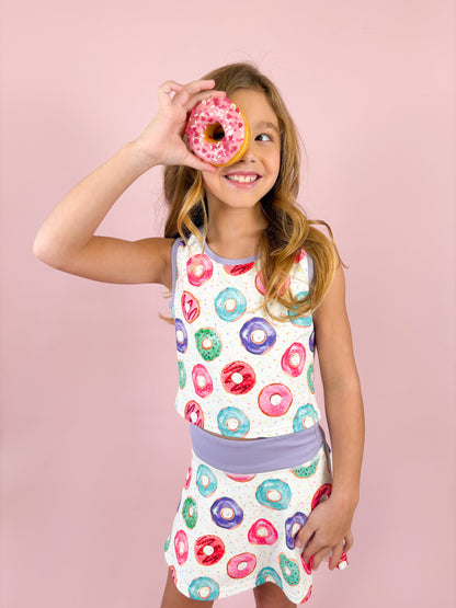 Girls Donut Two-Piece Athletic Tank and Skort Set