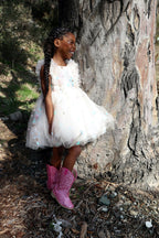 Girls Cream Tulle Star Dress