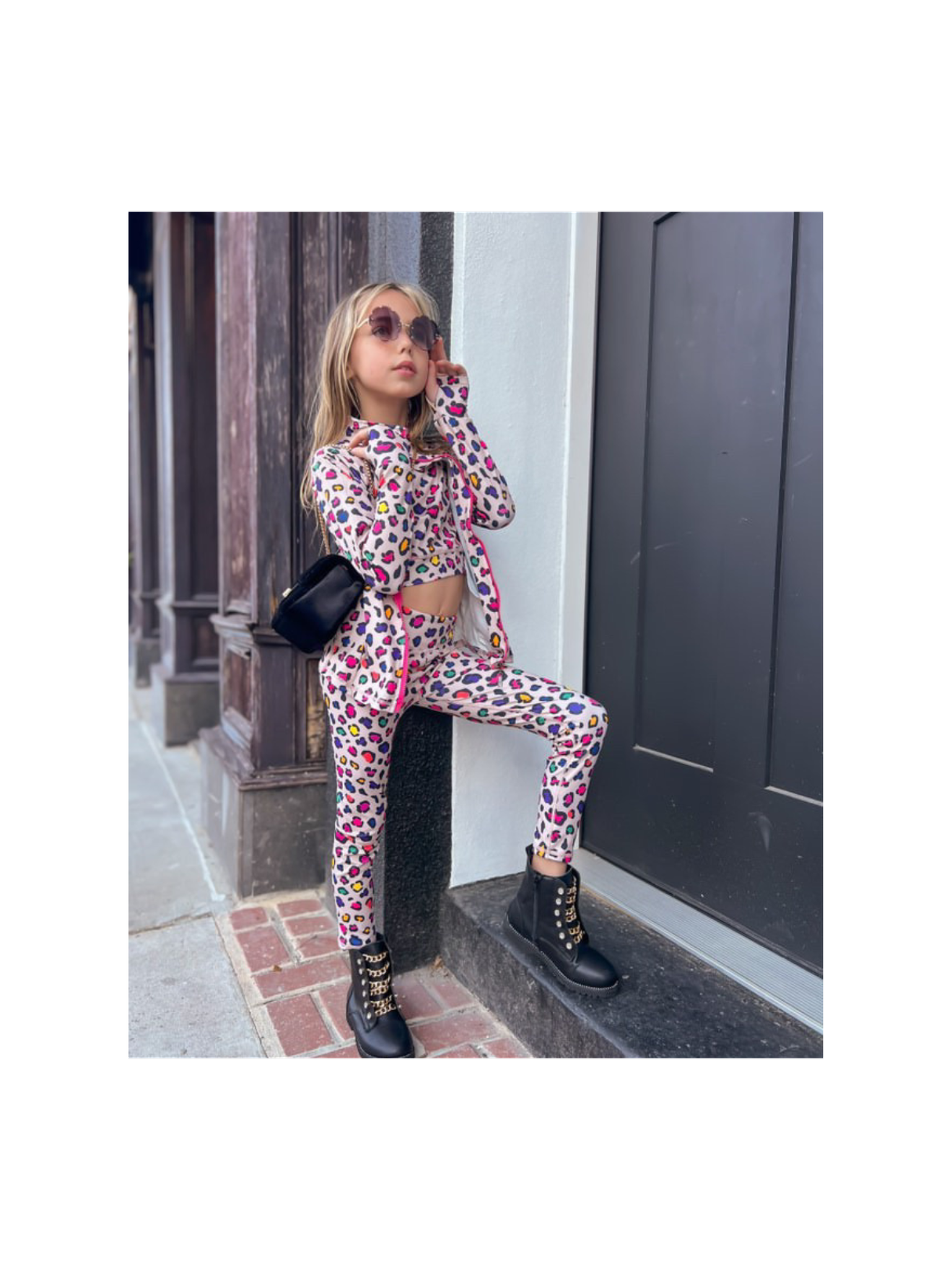 Girls Leopard Athletic Top and Legging Set