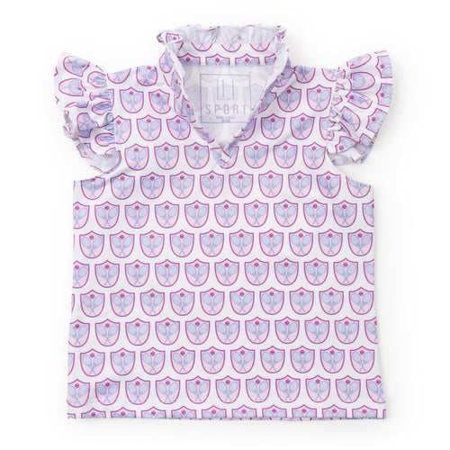 Ellie Girls' Sleeveless Performance Top by LH Sport - Tennis Crest Pink
