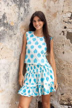Maribel Women's Tank and Skirt Set Cream Aqua Ikat