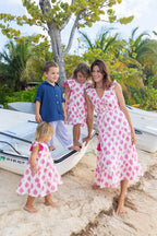 Bella Girls Shoulder Tie Sundress White Pink Ikat