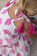 Bella Girls Shoulder Tie Sundress White Pink Ikat