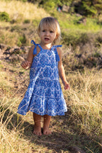 Bella Girls Shoulder Tie Sundress Blue Paisley