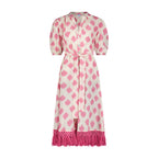 Estelle Women's Fringed Shirtdress White Pink Ikat
