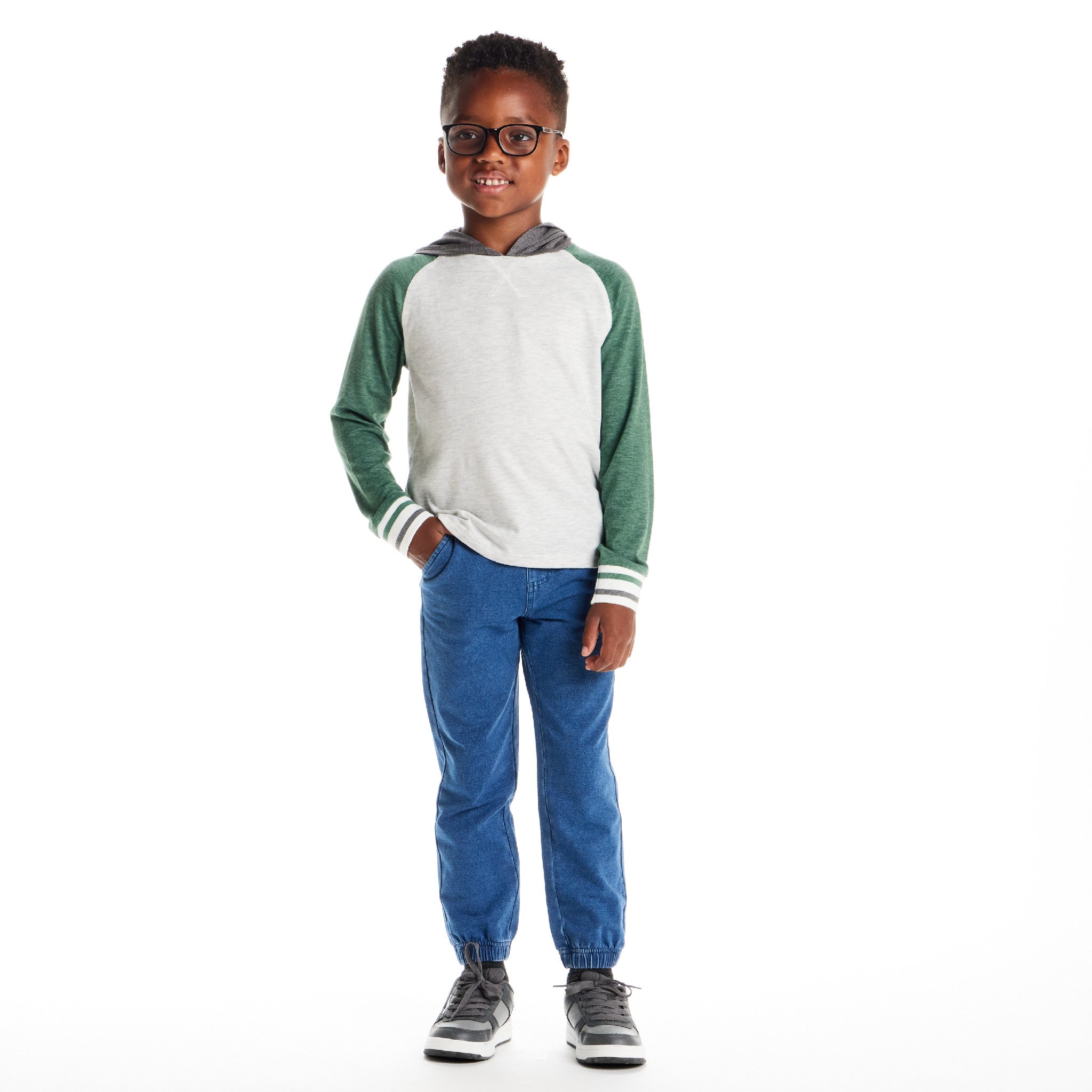 Kids Lightweight Raglan Hoodie Tee | Green
