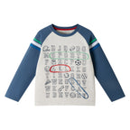 Kids Long Sleeve Raglan Color Blocked Alphabet Tee | Grey Alphabet