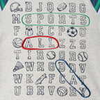 Kids Long Sleeve Raglan Color Blocked Alphabet Tee | Grey Alphabet