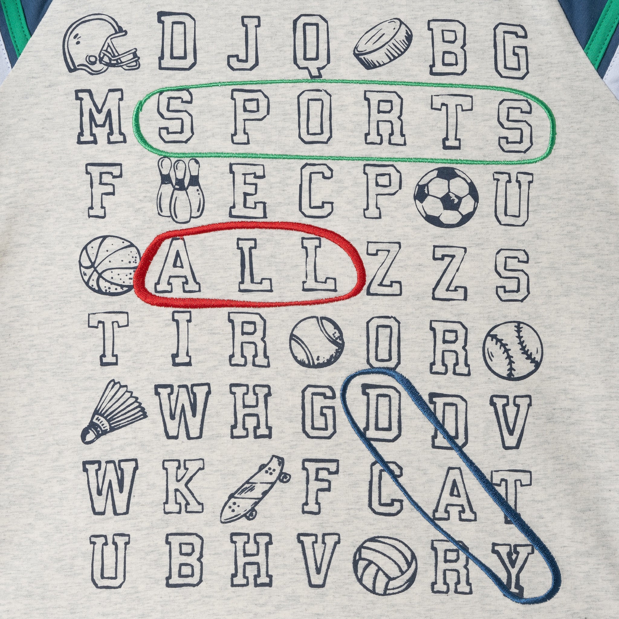 Kids Long Sleeve Raglan Color Blocked Alphabet Tee | Grey Alphabet