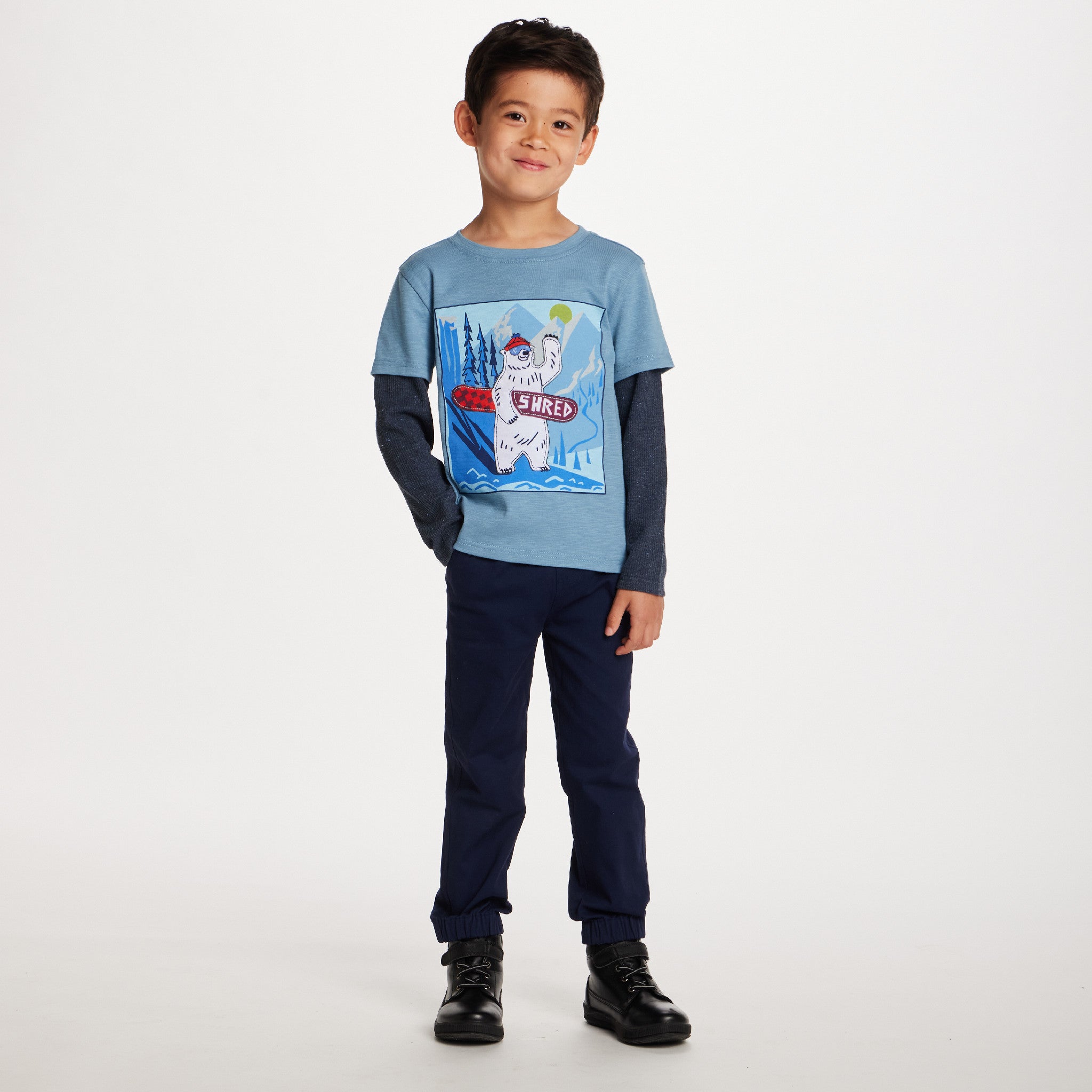 Kids Long Sleeve Graphic Tee | Shredding Bear