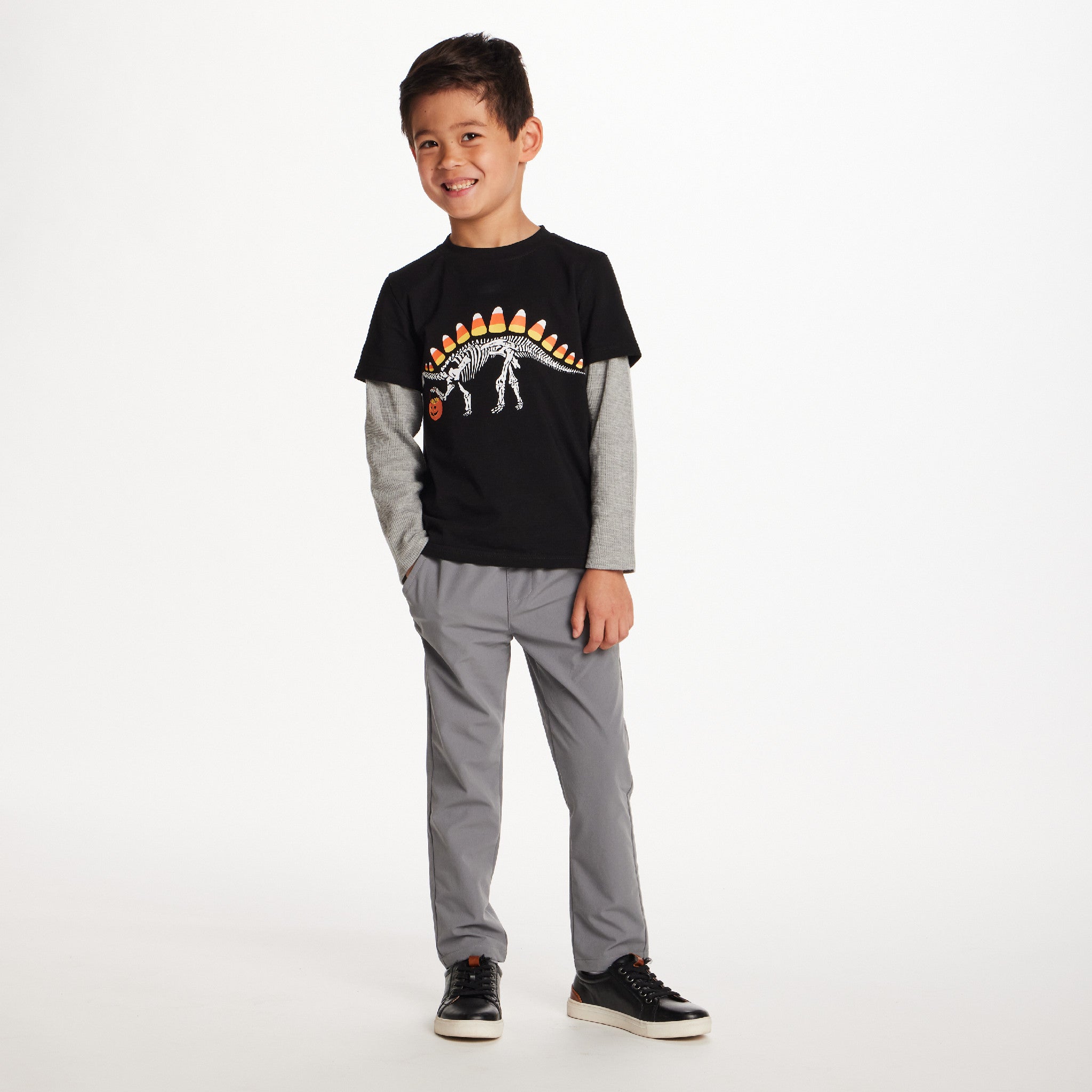Kids (Size 8) Halloween Graphic Twofer Tee | Candy Dino