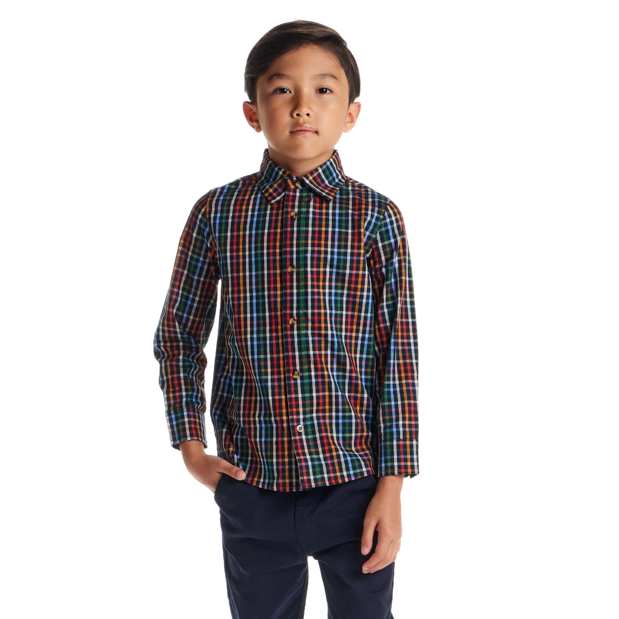 Kids Buttondown Shirt | Navy Plaid