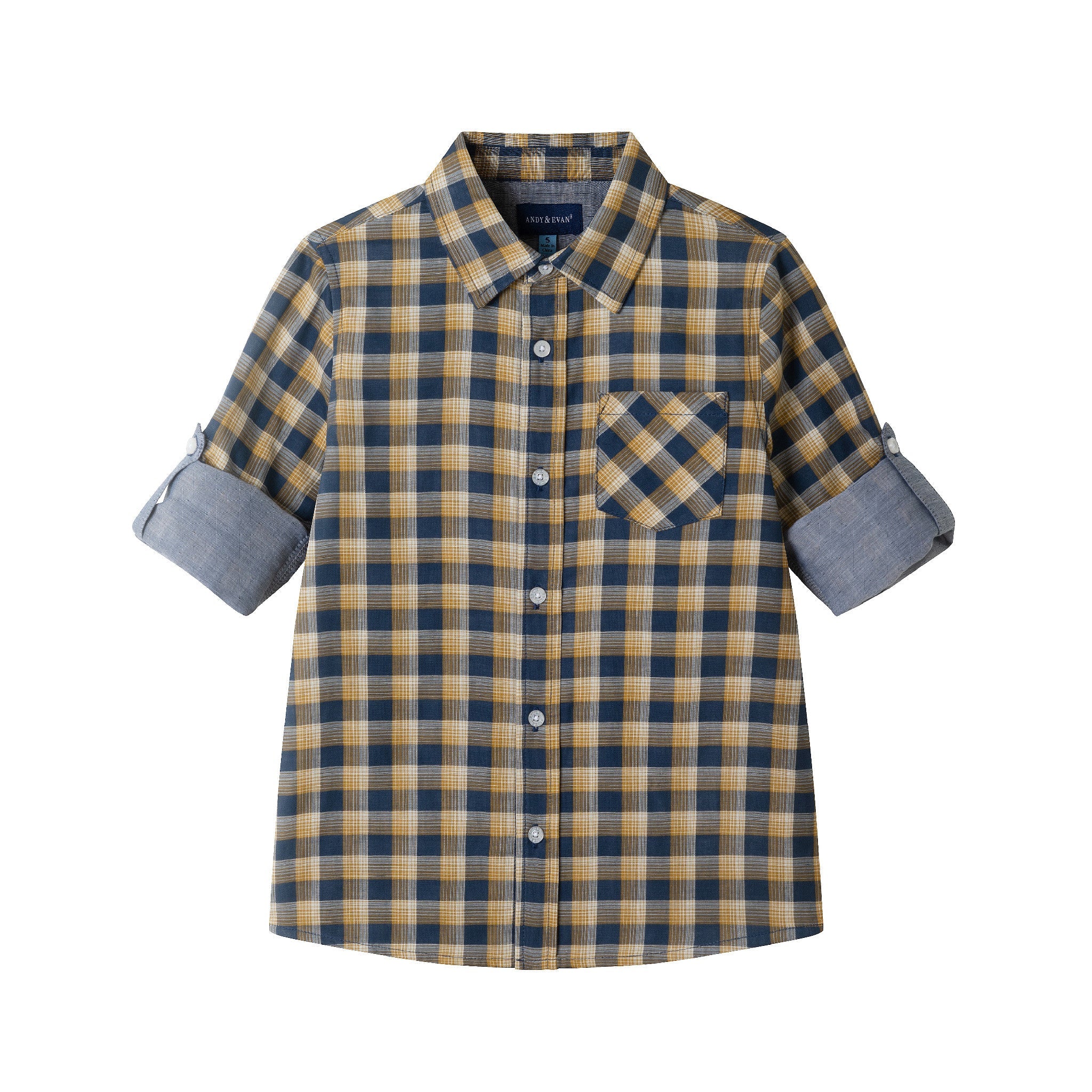 Kids Double-Faced Buttondown | Blue Plaid