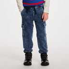 Kids Knit Denim Cargo Jogger| Blue
