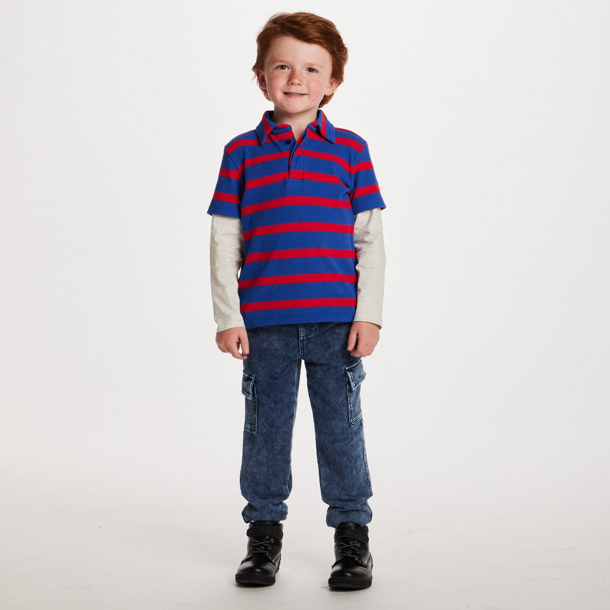 Kids Long Sleeve Waffle Polo | Rugby Stripe