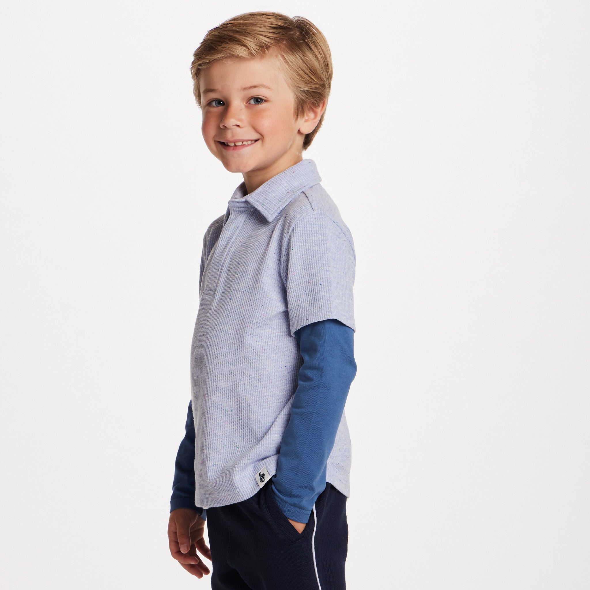 Kids Two-Fer Waffle Polo | Lt Blue Nep