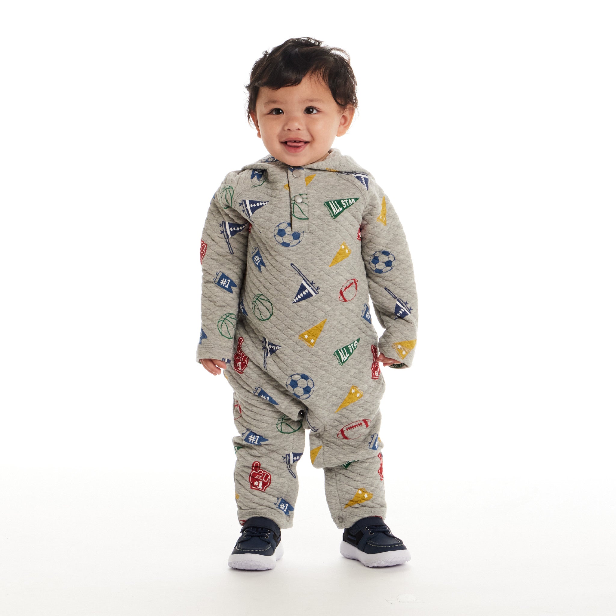 Infant Hooded Baby Romper | Beige Varsity