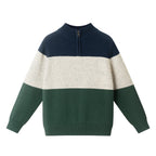 Kids Colorblocked Quarter Zip Sweater | Green Stripe