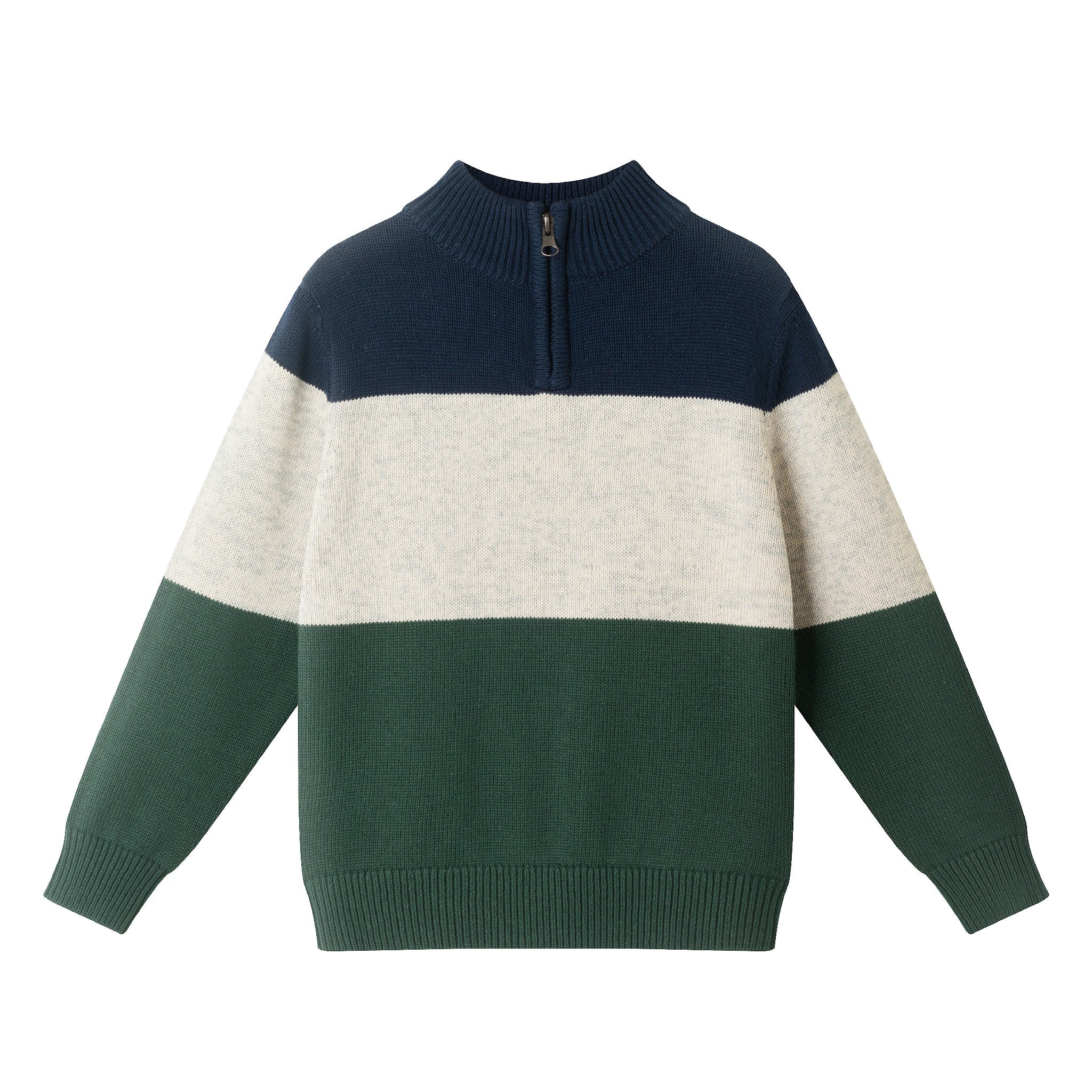 Kids Colorblocked Quarter Zip Sweater | Green Stripe