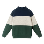 Kids Colorblocked Quarter Zip Sweater | Green Stripe