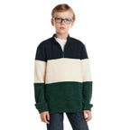 Kids Colorblocked Quarter Zip Sweater | Green Stripe