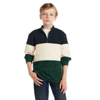 Kids Colorblocked Quarter Zip Sweater | Green Stripe