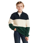 Kids Colorblocked Quarter Zip Sweater | Green Stripe