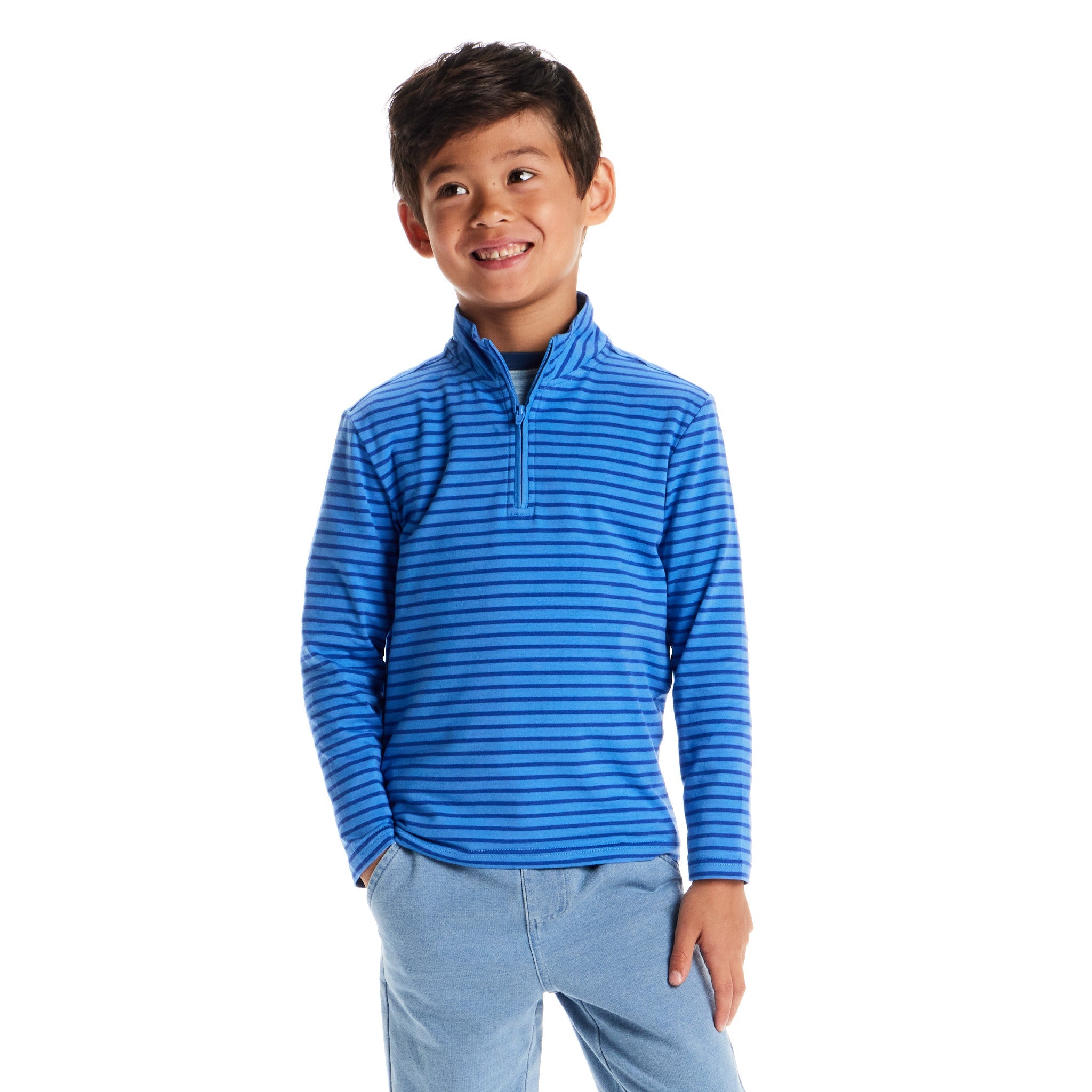 Kids Quarter Zip Stripe Pullover | Blue Stripe